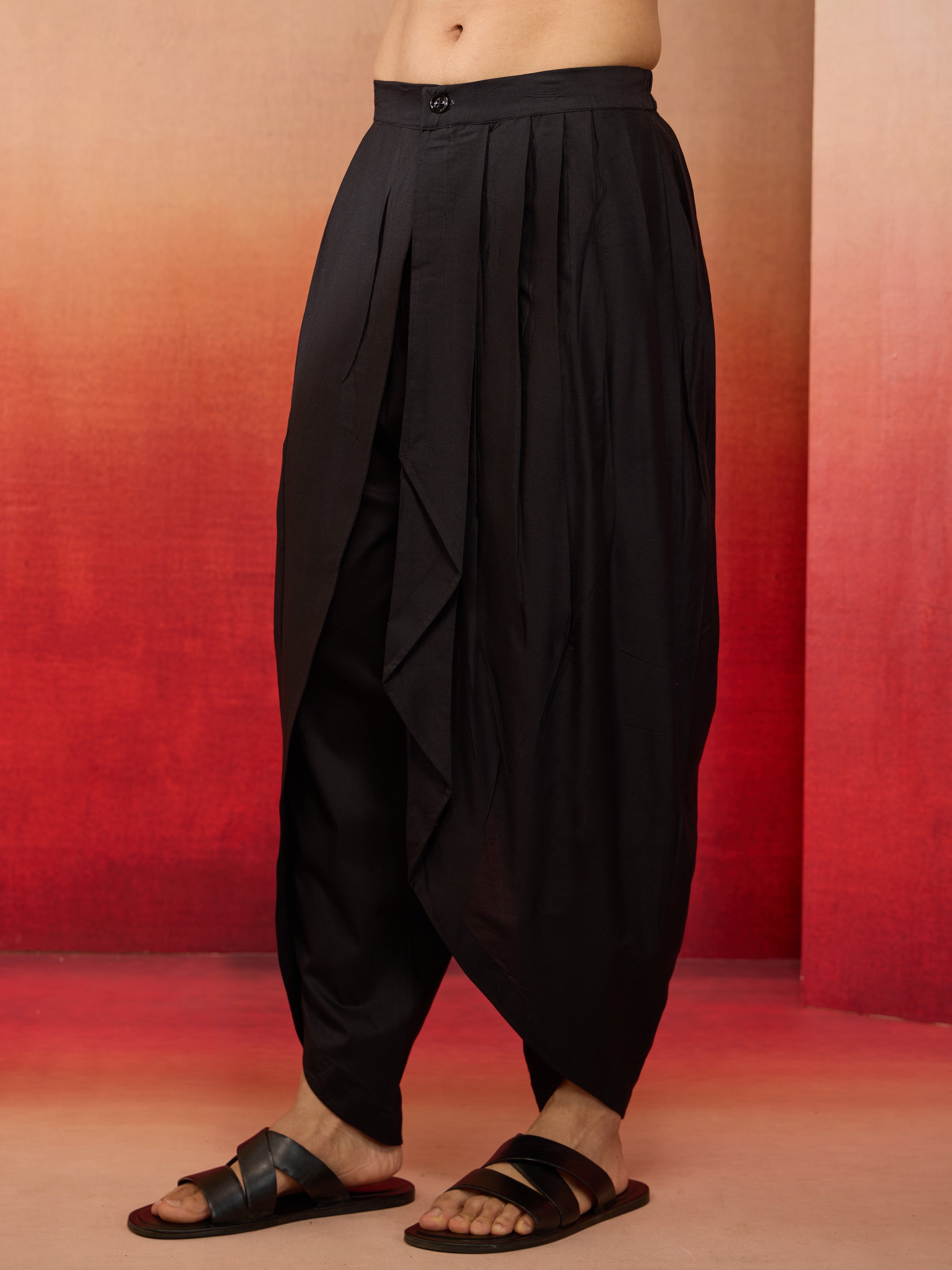 Men's Black Viscose Dhoti Pants
