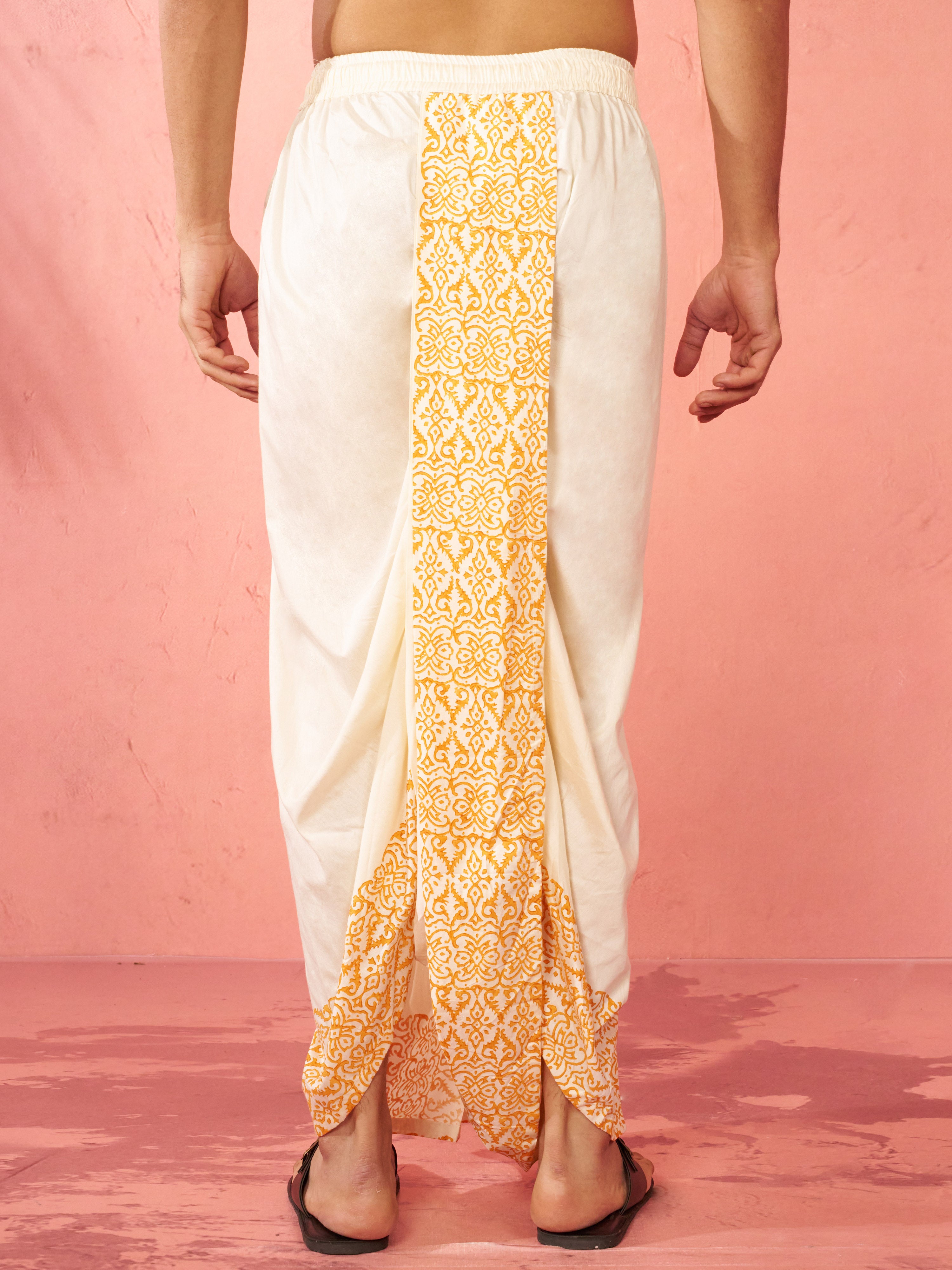 Men's Cream Viscose Dhoti Screen Print Ethnic