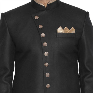 VM By VASTRAMAY Men's Black Silk Blend Sherwani Only Top