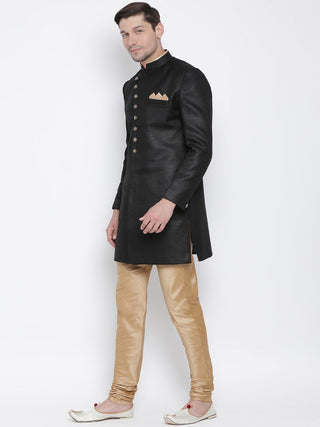 VM By VASTRAMAY Men's Black Silk Blend Sherwani Set