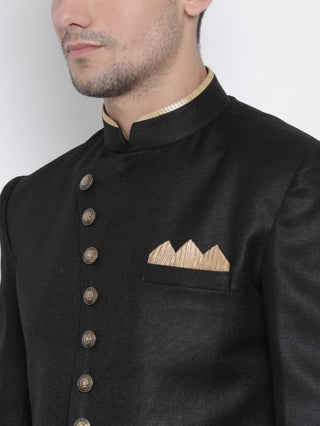 VM By VASTRAMAY Men's Black Silk Blend Sherwani Set