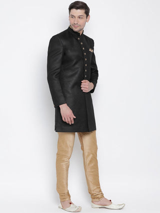 VM By VASTRAMAY Men's Black Silk Blend Sherwani Set