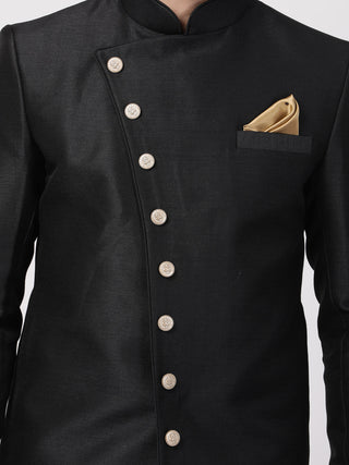 VM By VASTRAMAY Men's Black Silk Blend Sherwani Only Top