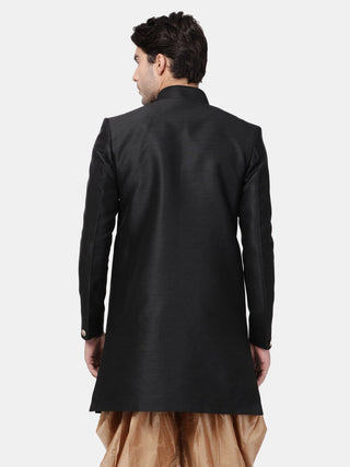 VM By VASTRAMAY Men's Black Silk Blend Sherwani Only Top