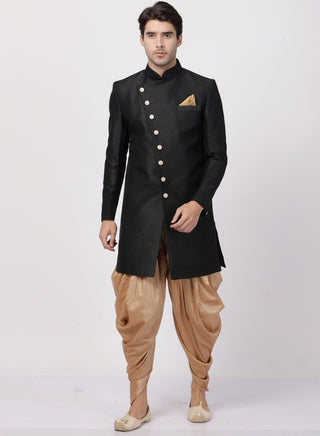 VM By VASTRAMAY Men's Black Silk Blend Sherwani Set