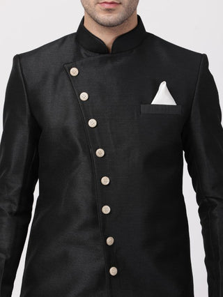 VM By VASTRAMAY Men's Black Silk Blend Sherwani Set