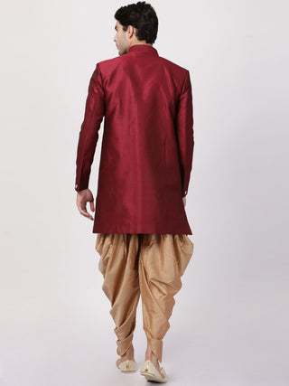VM By VASTRAMAY Men's Maroon Silk Blend Sherwani Set
