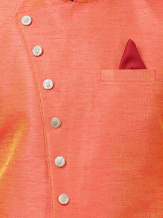 VM By VASTRAMAY Men's Orange Silk Blend Sherwani Set