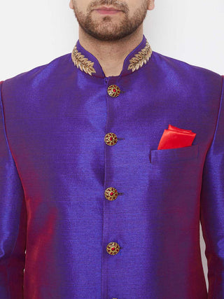 Vastramay Men's Purple Silk Blend Sherwani Top
