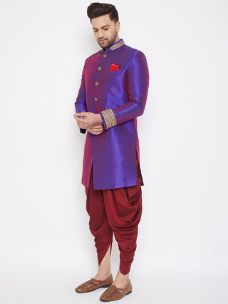 VASTRAMAY Men's Purple Silk Blend Sherwani Set