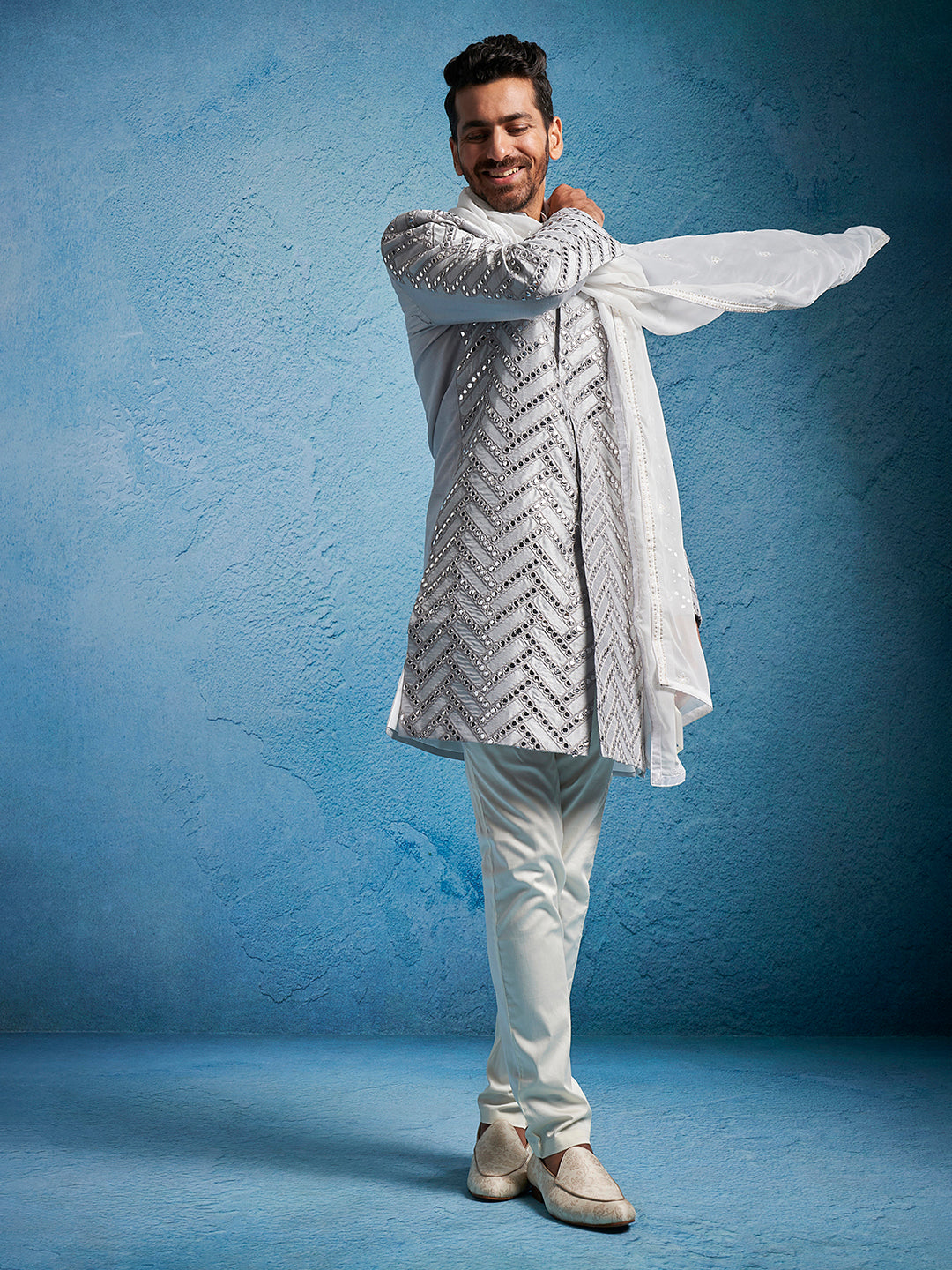 Men's Aqua Silk Blend Sherwani Set