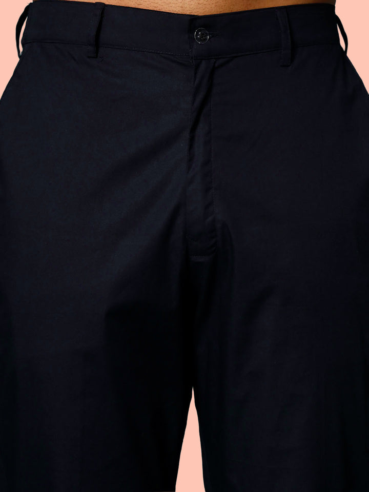 Men Navy Blue Mirror Work &amp; Resham Embroidery Georgette Sherwani-Style Indo-Western with Solid Cotton Pant Set