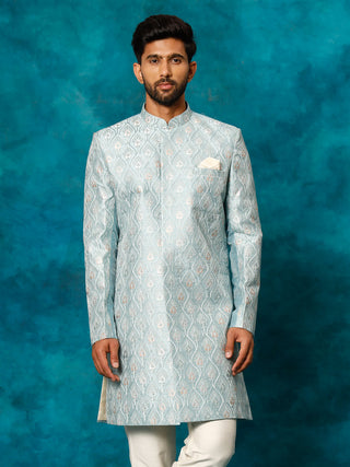 VASTRAMAY Men's Mint Green Pastel Embroidered Sherwani Only Top