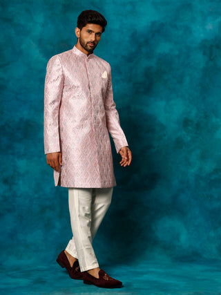 VASTRAMAY Men's Purple Pastel Embroidered Sherwani Set