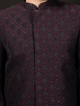 VASTRAMAY Men's Wine Silk Blend Sherwani Set