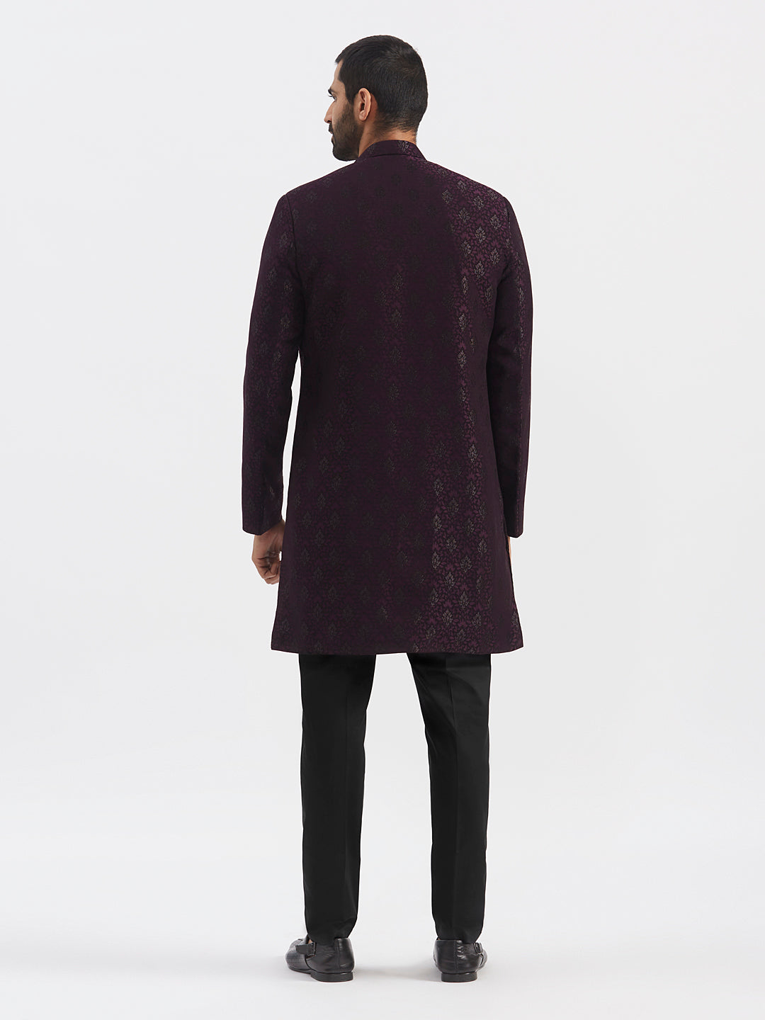 Men's Wine Silk Blend Sherwani Set