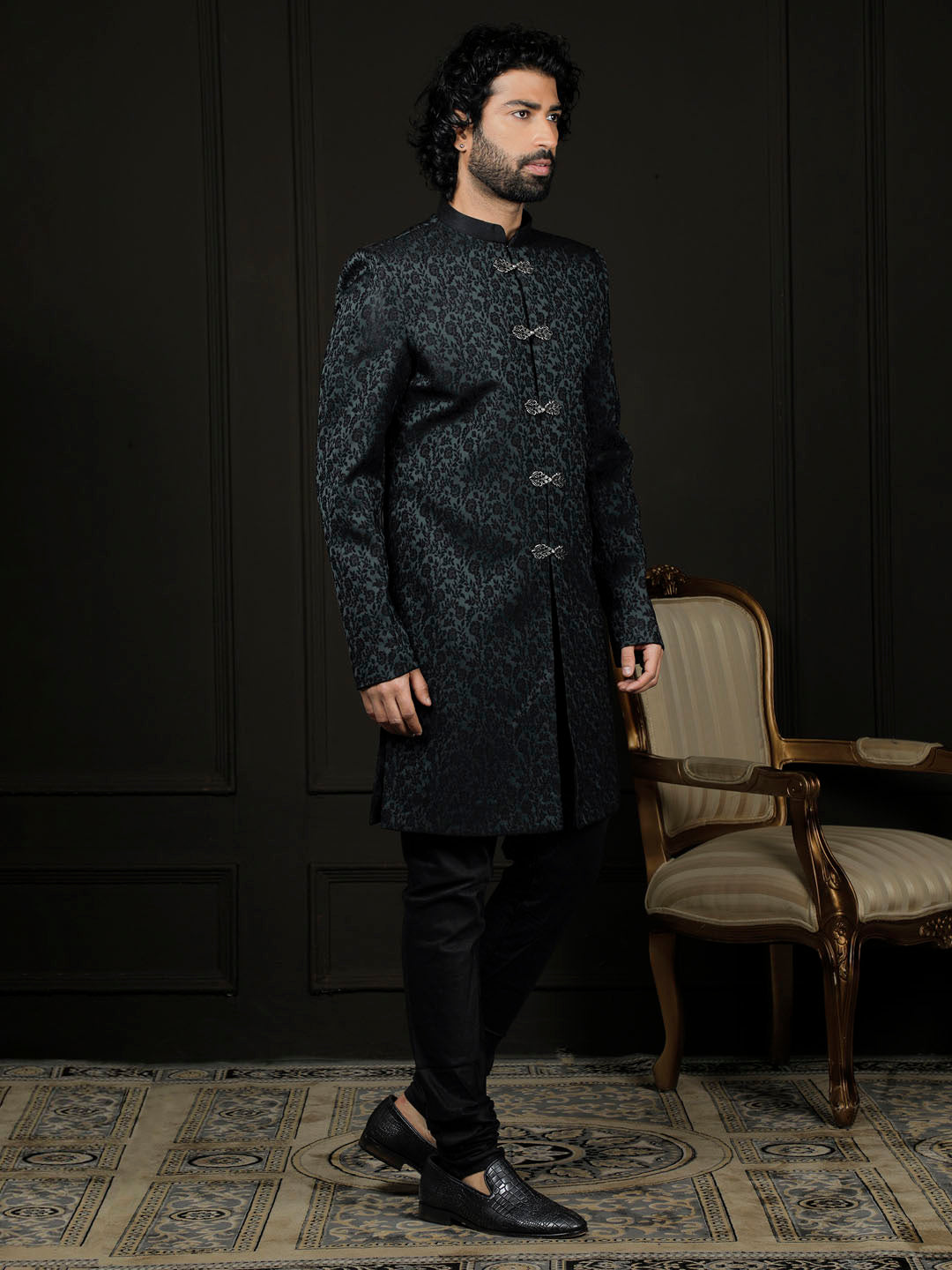 Men's Green Silk Blend Sherwani Set