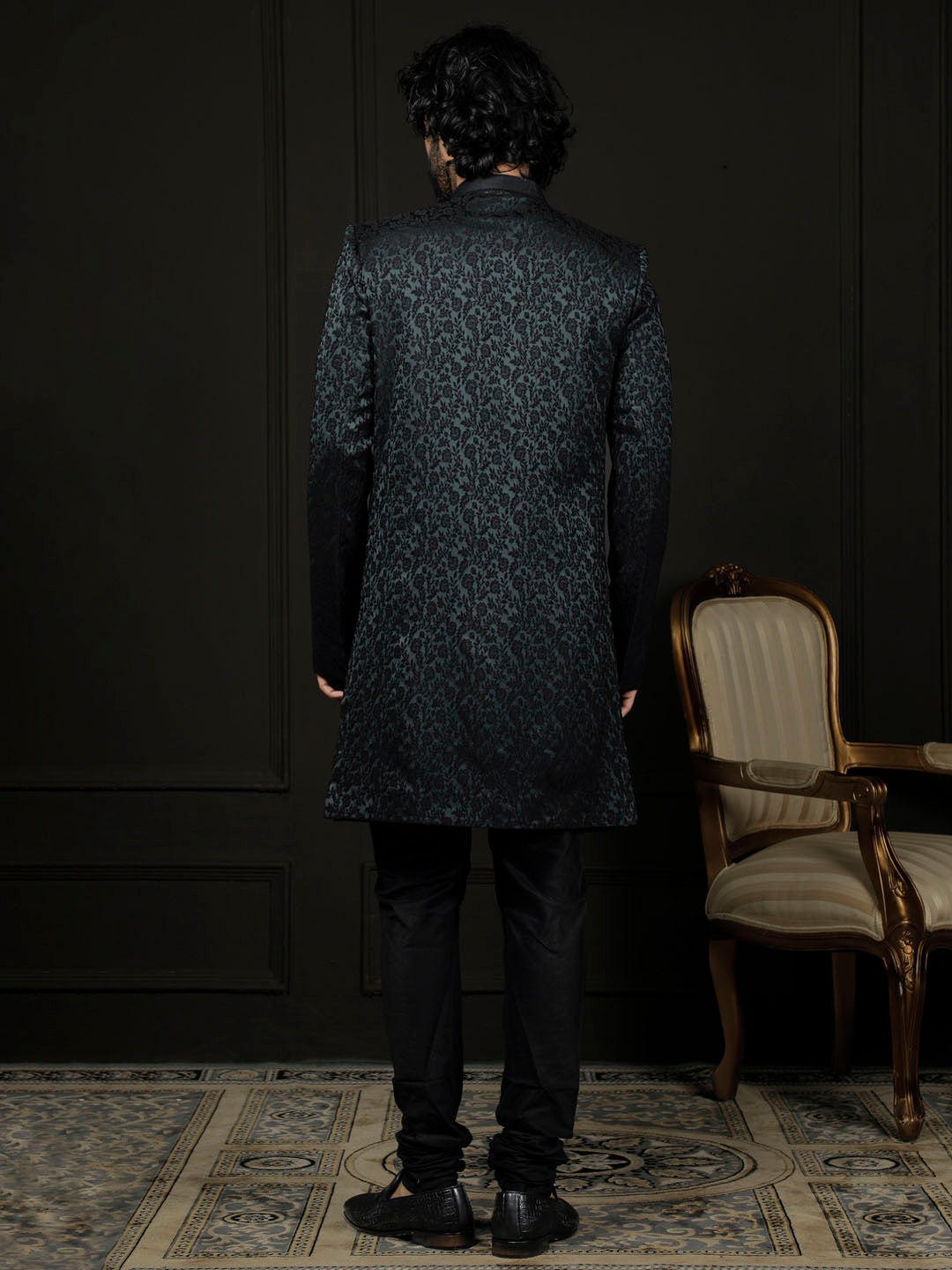 Men's Green Silk Blend Sherwani Set