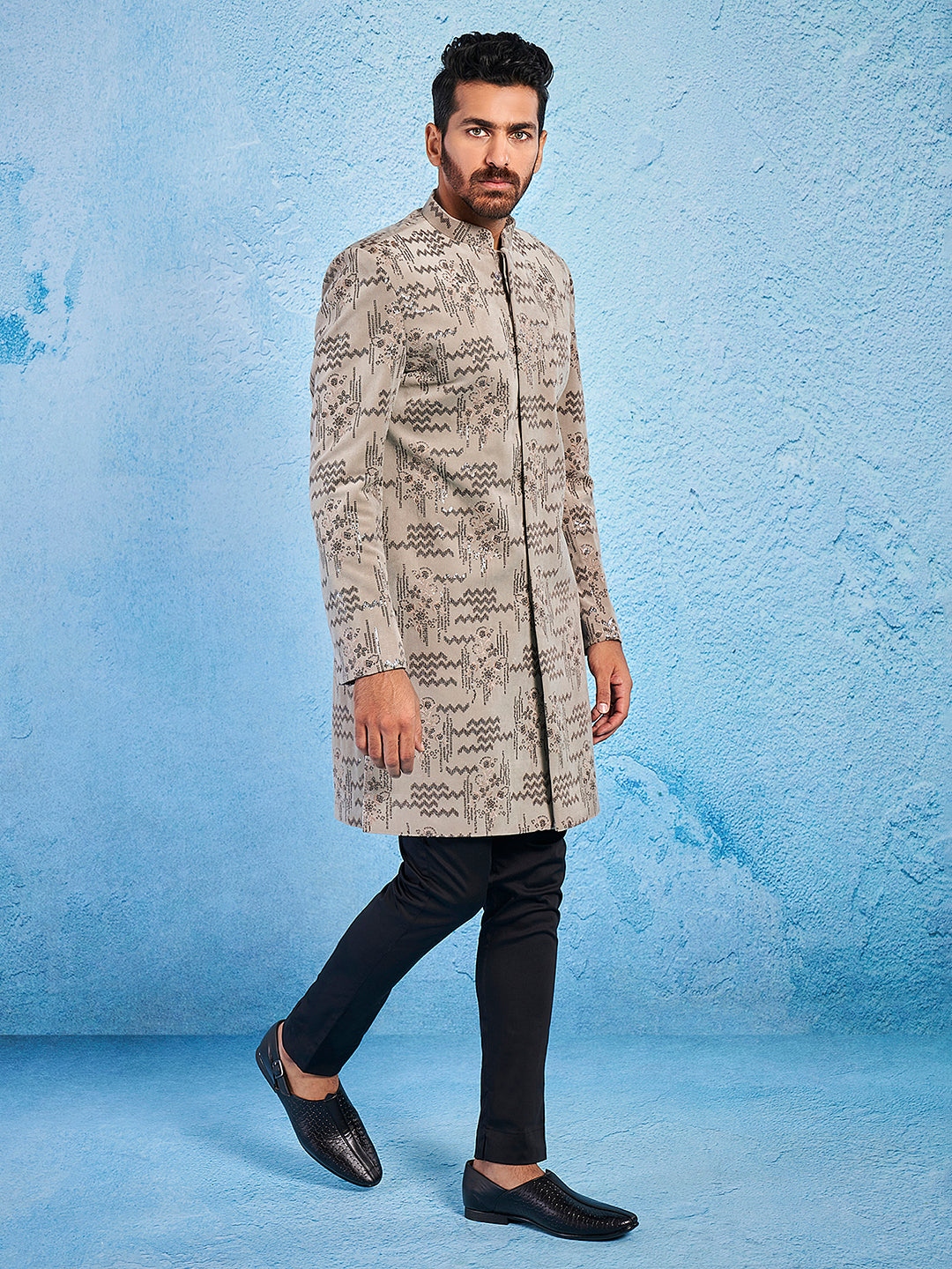 Men's Chiku Velvet Sherwani Set