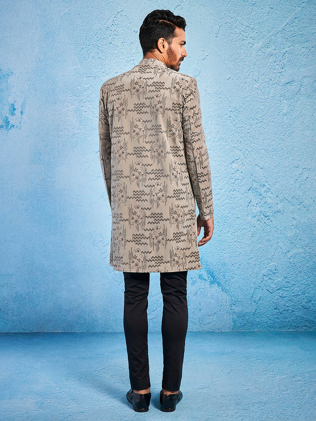 Men's Chiku Velvet Sherwani Set