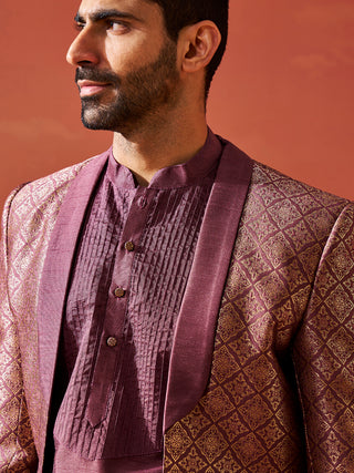 VASTRAMAY Men's Purple Silk Blend Sherwani Set