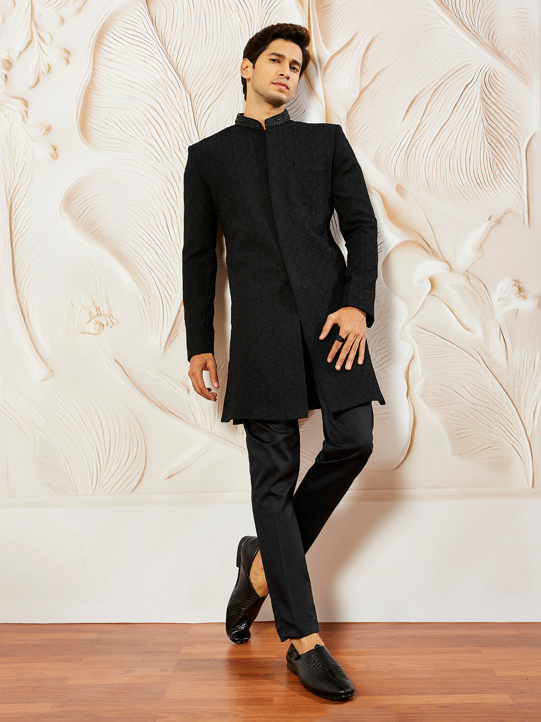 Men's Black Silk Blend Indo Western