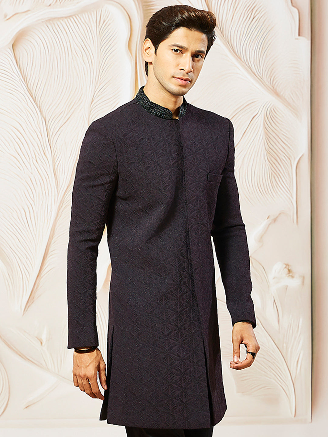 Men's Wine  Silk Blend Indo Western