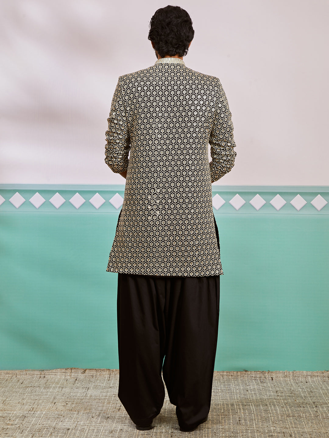 Men's Black Rayon Indo Western,Patiala Set