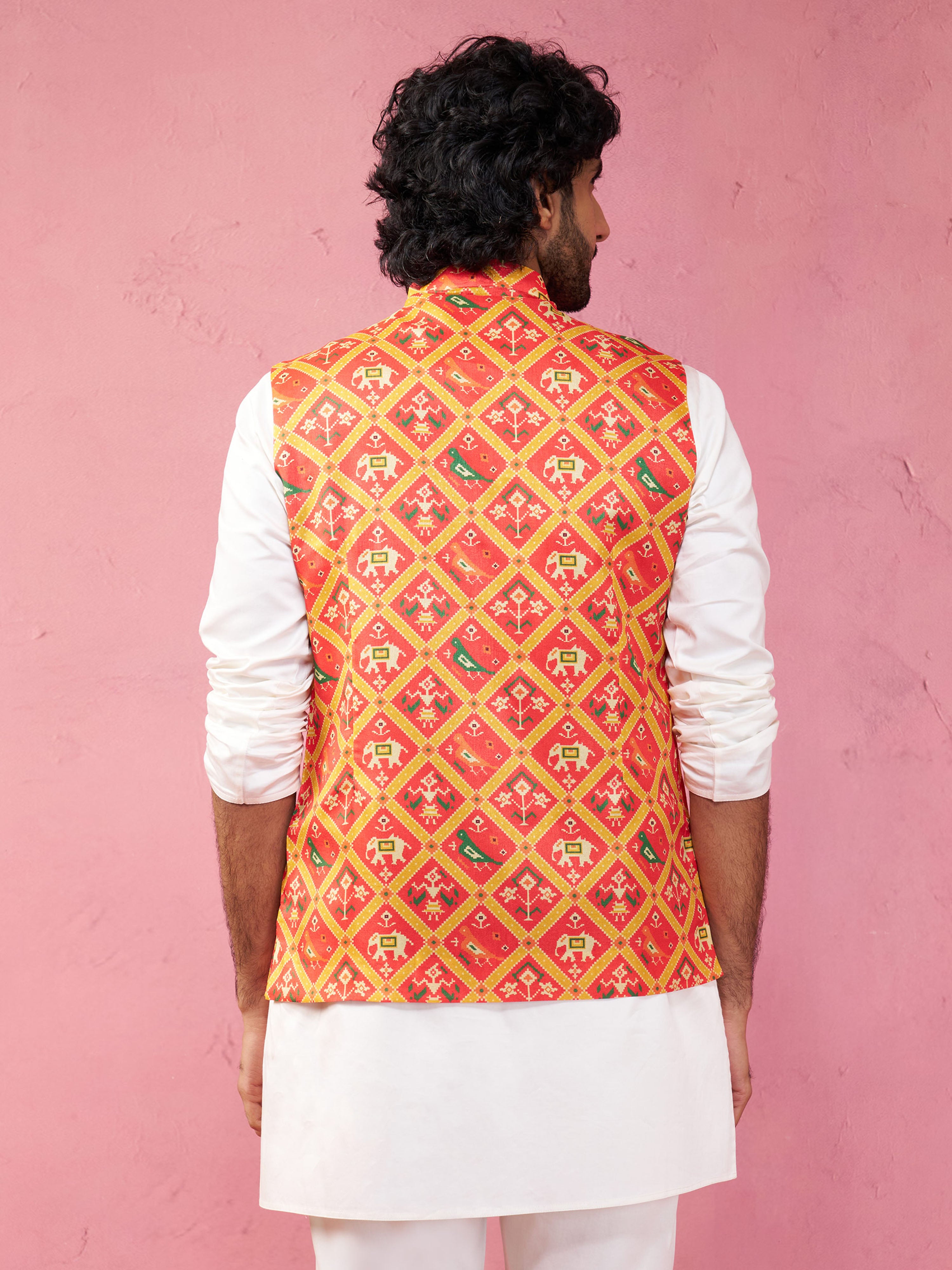 Men's Red Patola Nehru Jacket