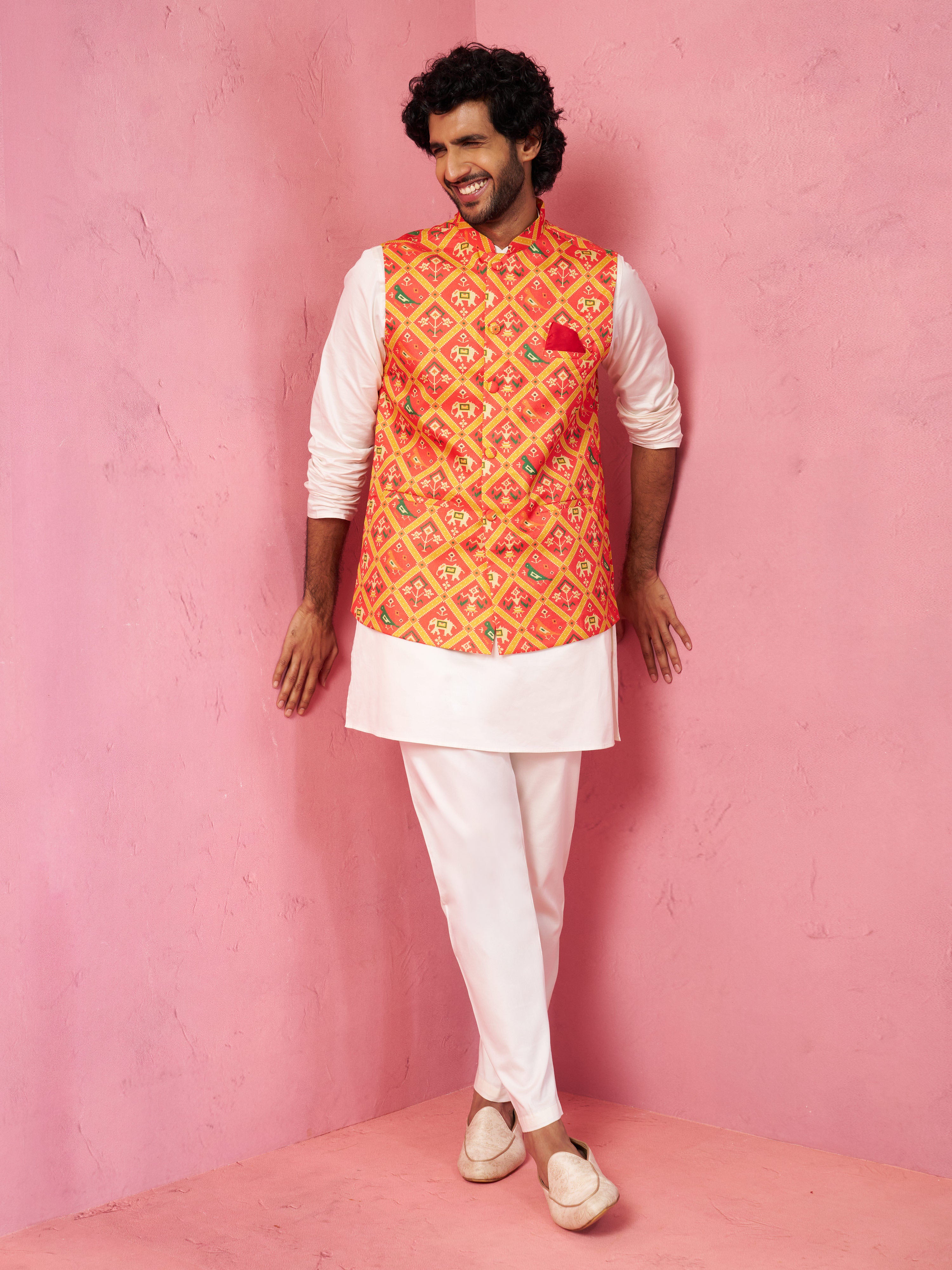 Men's Red Patola Nehru Jacket