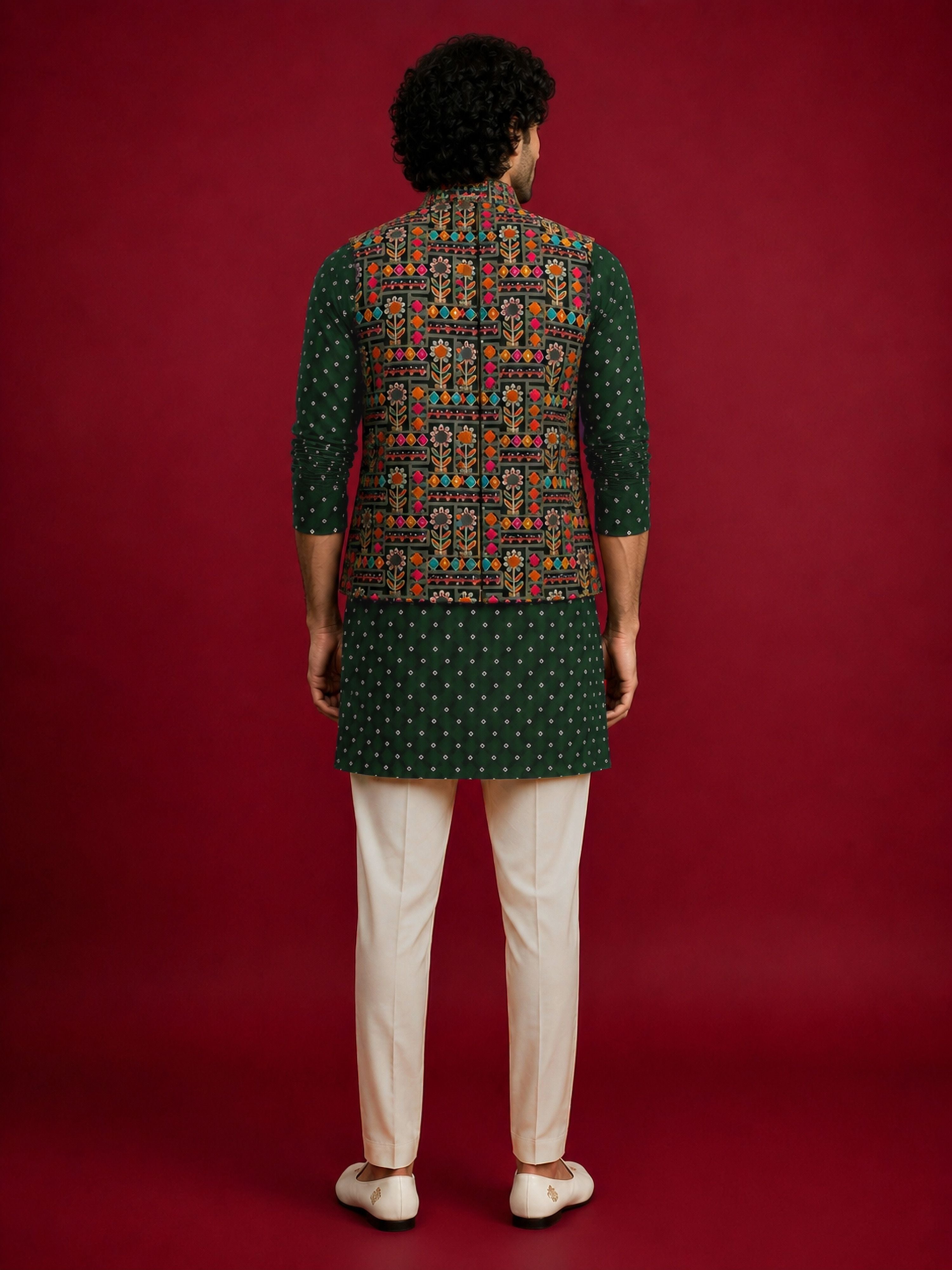 Men's Black Silk-Blend Embroidered Waist Length Nehru Jacket and Kurta with Pyjama
