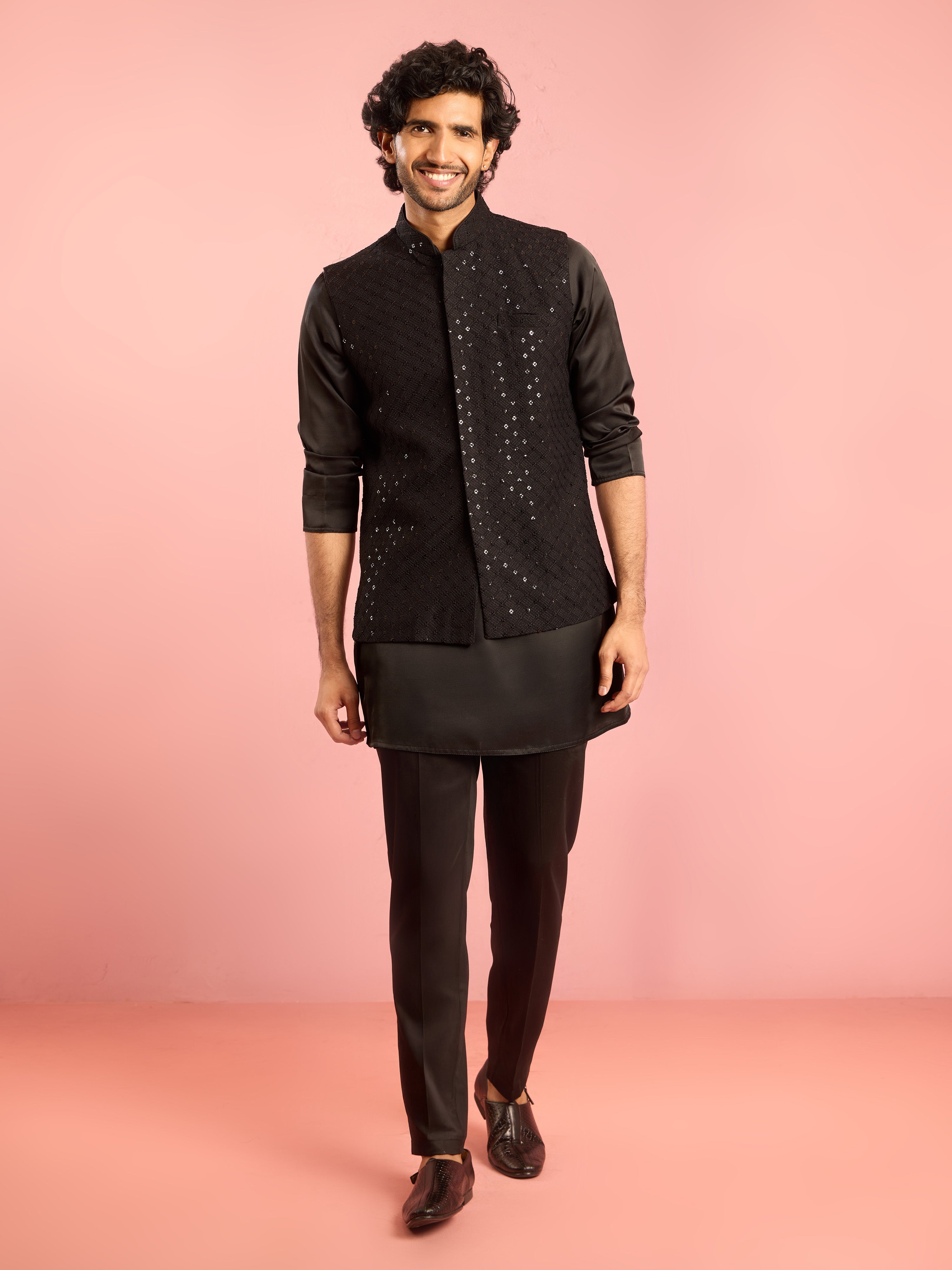 Men's Black 3-Piece Nehru Jacket Kurta Pant Set