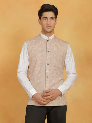 VASTRAMAY Men's Beige Cotton Nehru Jacket