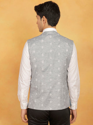 VASTRAMAY Men's Grey Cotton Nehru Jacket