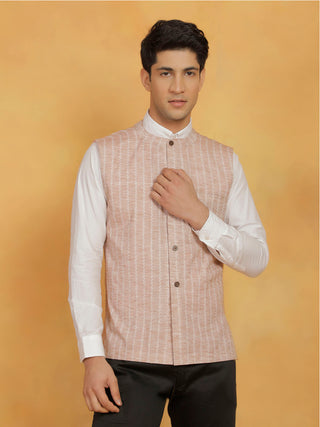 VASTRAMAY Men's Beige Cotton Nehru Jacket