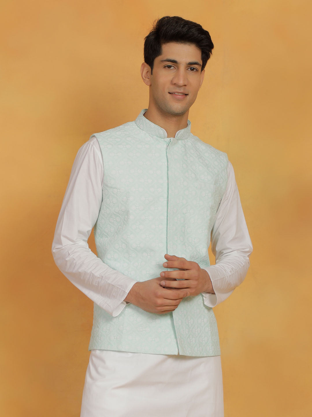 Men's Green Cotton Nehru Jacket