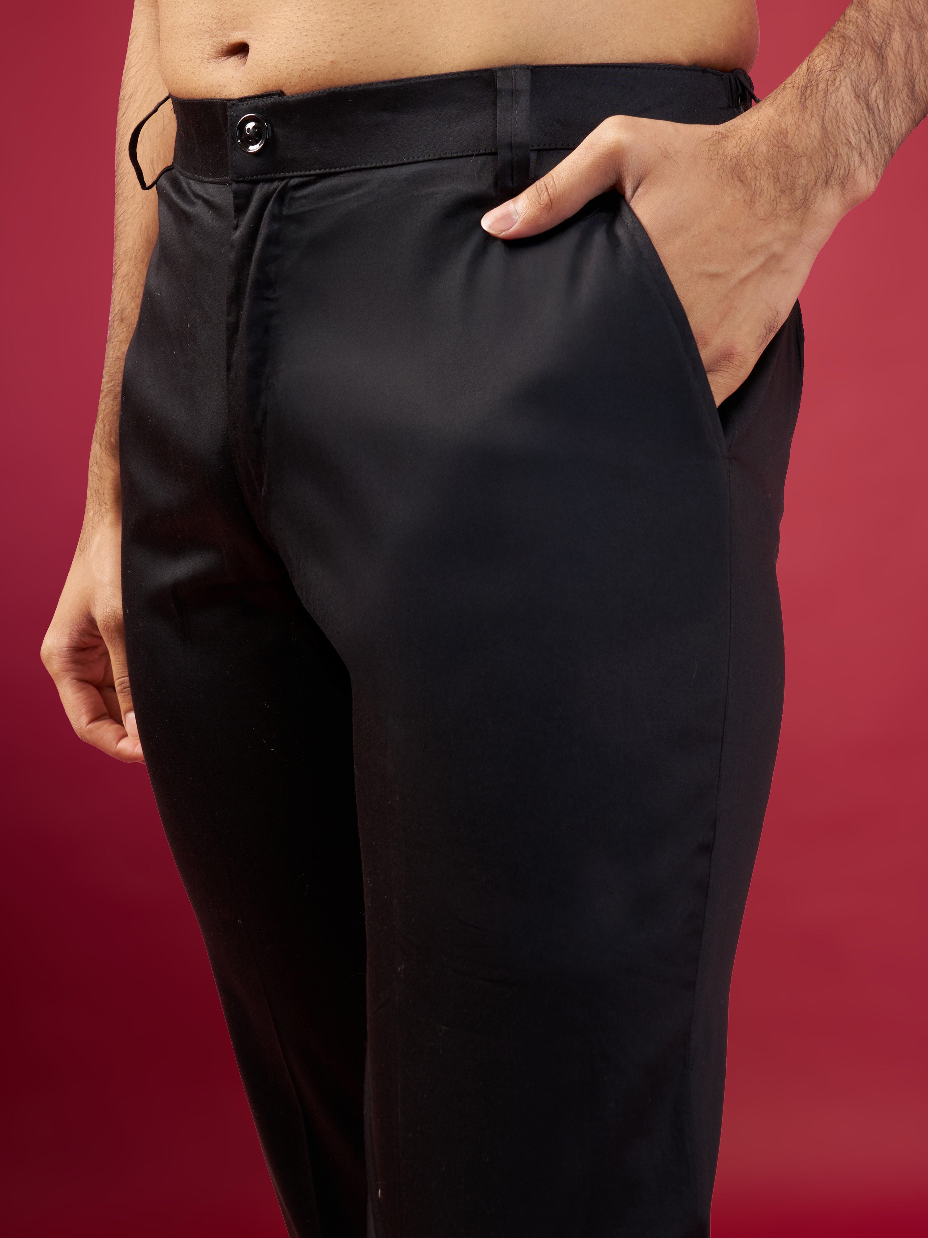 Men's All-Black Sequin & Thread Embroidered Nehru Jacket with Black Satin Kurta & Pants Set