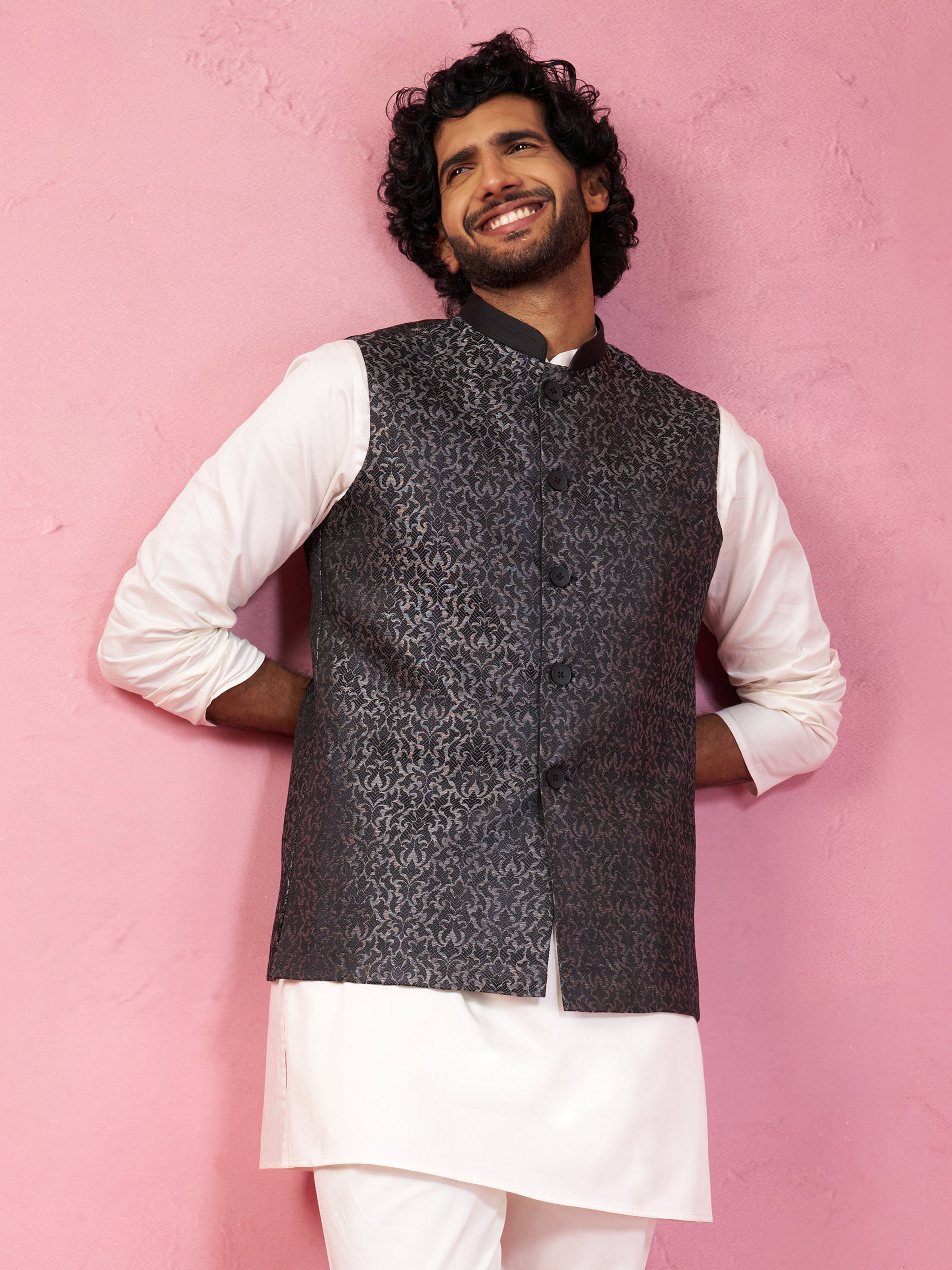 Men's Grey Imported Suiting Nehru Jacket