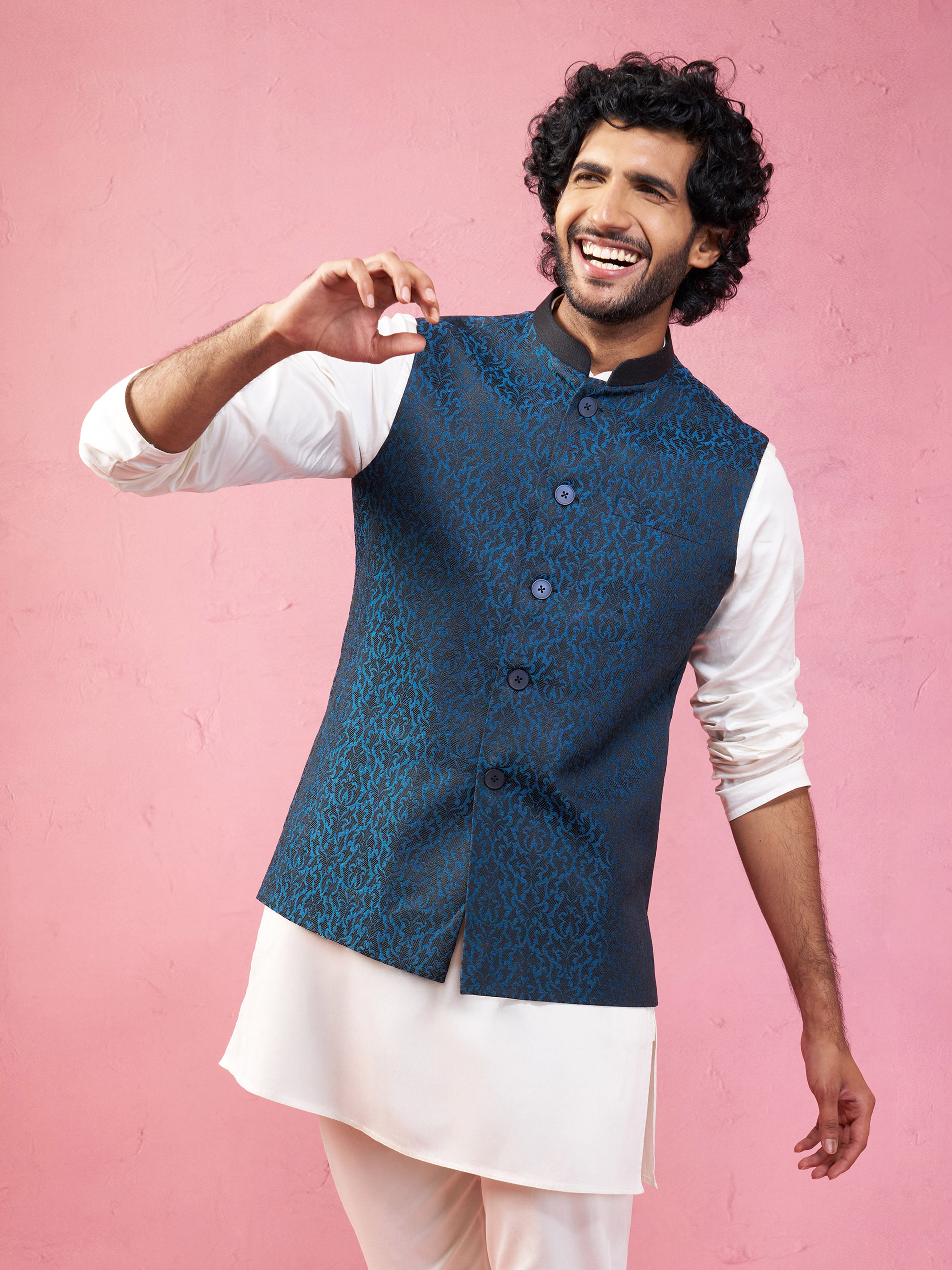 Men's Turquoise Imported Suiting Nehru Jacket