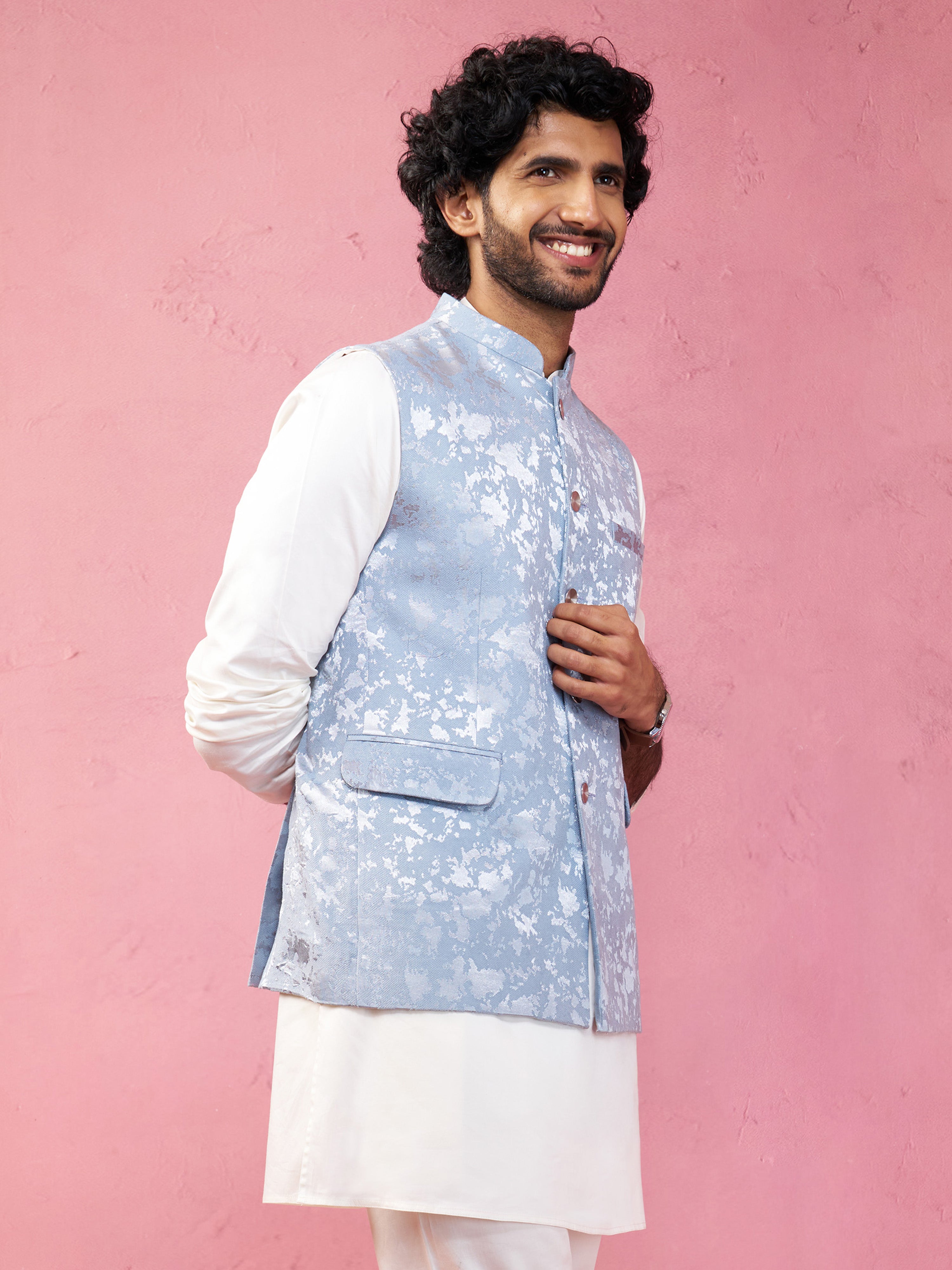 Men's Grey Monty Jacquard Nehru Jacket