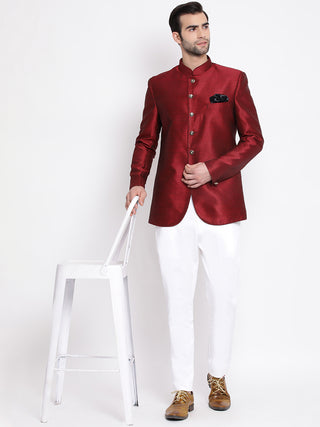 VASTRAMAY Men's Maroon Silk Blend Jodhpuri
