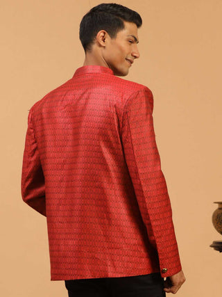 VASTRAMAY Men's Maroon Silk Blend Woven Jodhpuri