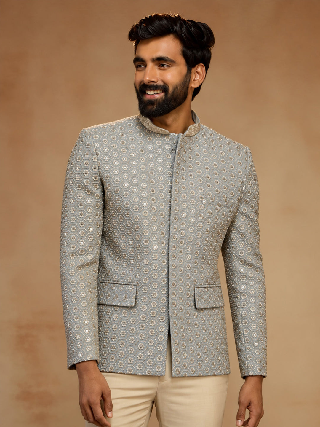 Men Grey Rayon Bandhgala Jodhpuri Festive, Diwali Ethnic Wear
