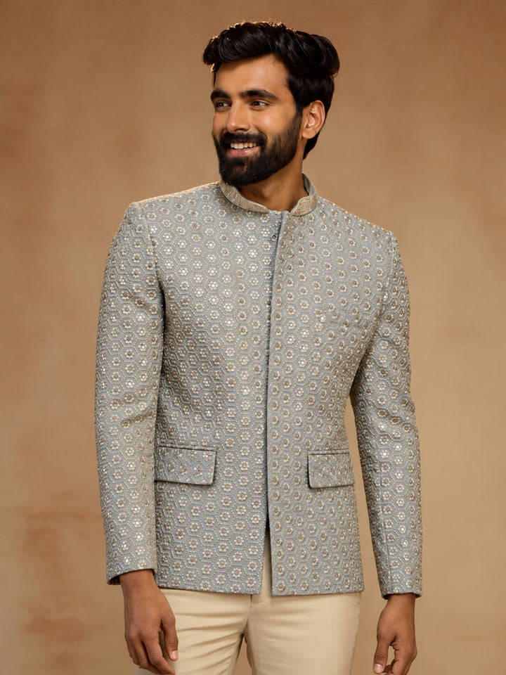 Men Grey Rayon Bandhgala Jodhpuri Festive, Diwali Ethnic Wear