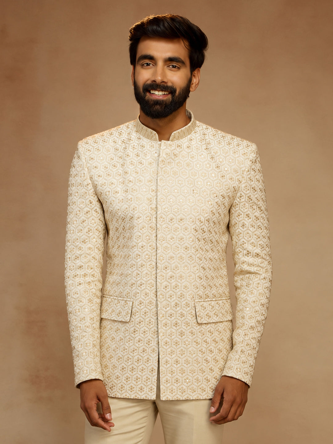 Men Off-White Rayon Bandhgala Jodhpuri Festive, Diwali Ethnic Wear