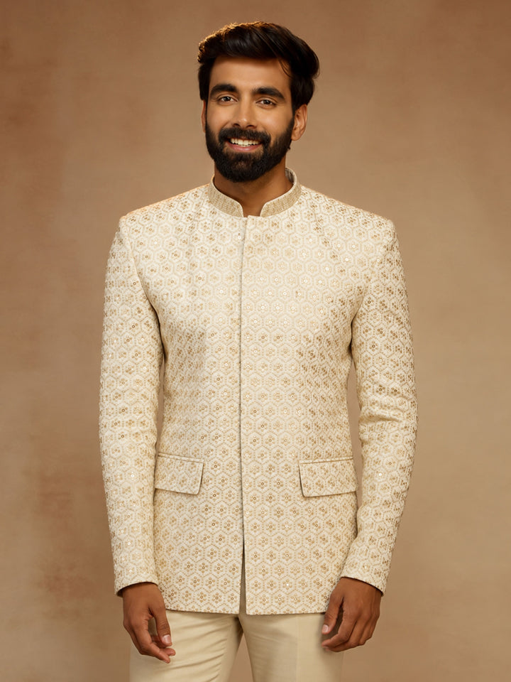 Men Off-White Rayon Bandhgala Jodhpuri Festive, Diwali Ethnic Wear