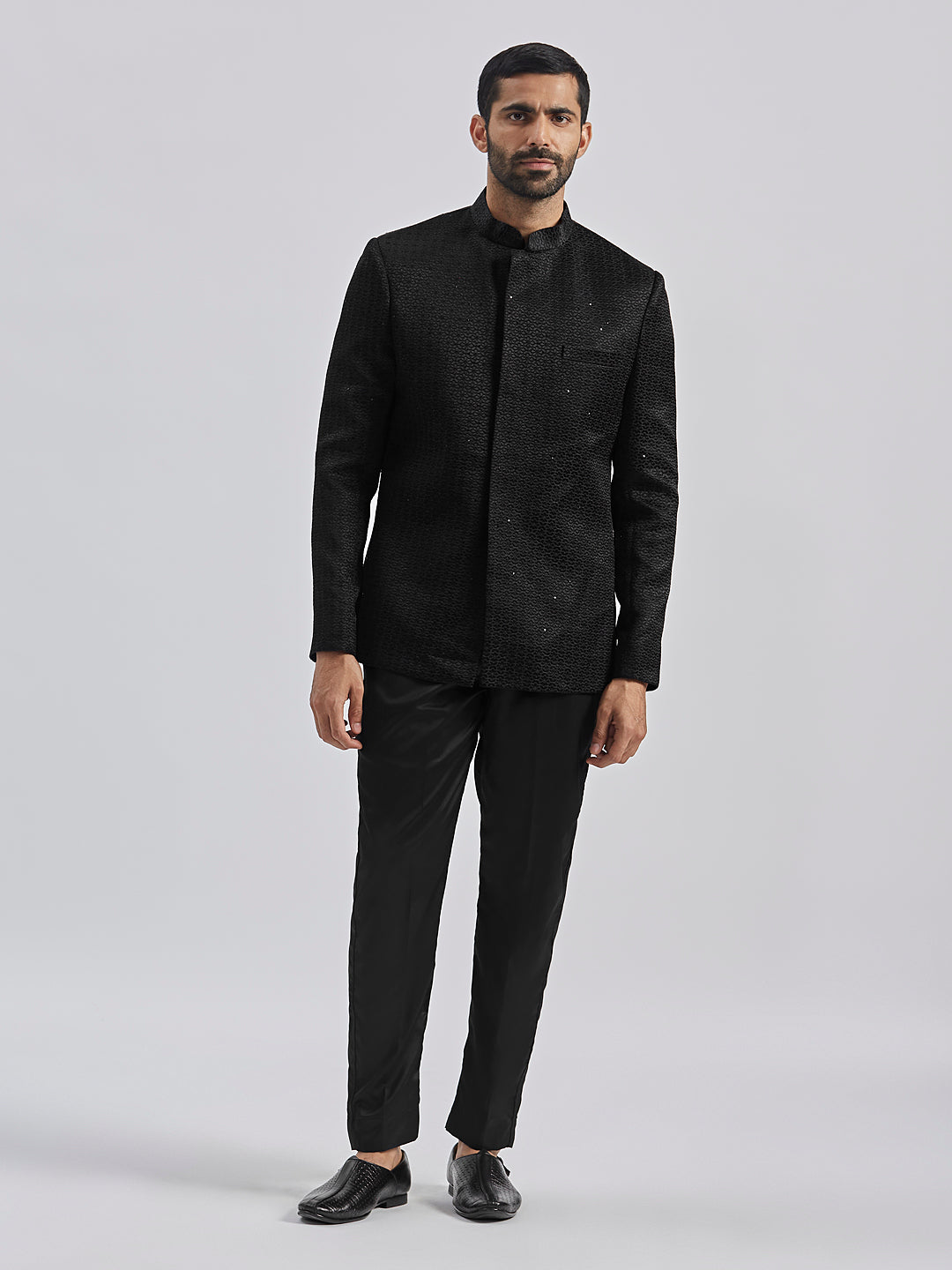 Men's Black Silk Blend Jodhpuri Pyjama Set