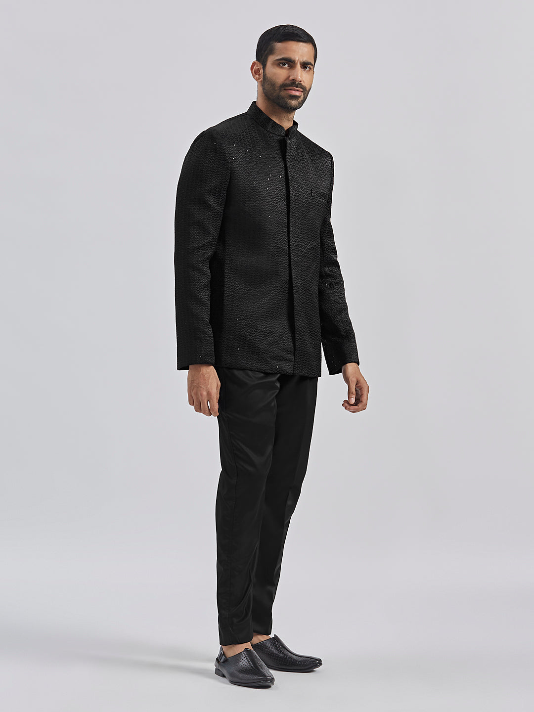 Men's Black Silk Blend Jodhpuri Pyjama Set