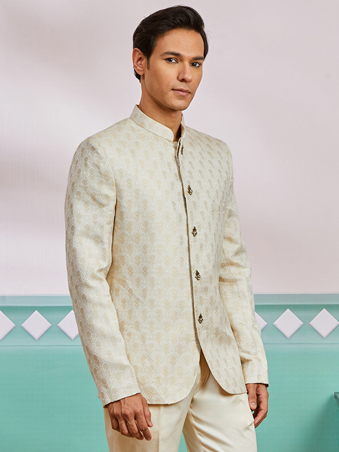 Men's Gold Silk Blend Jodhpuri