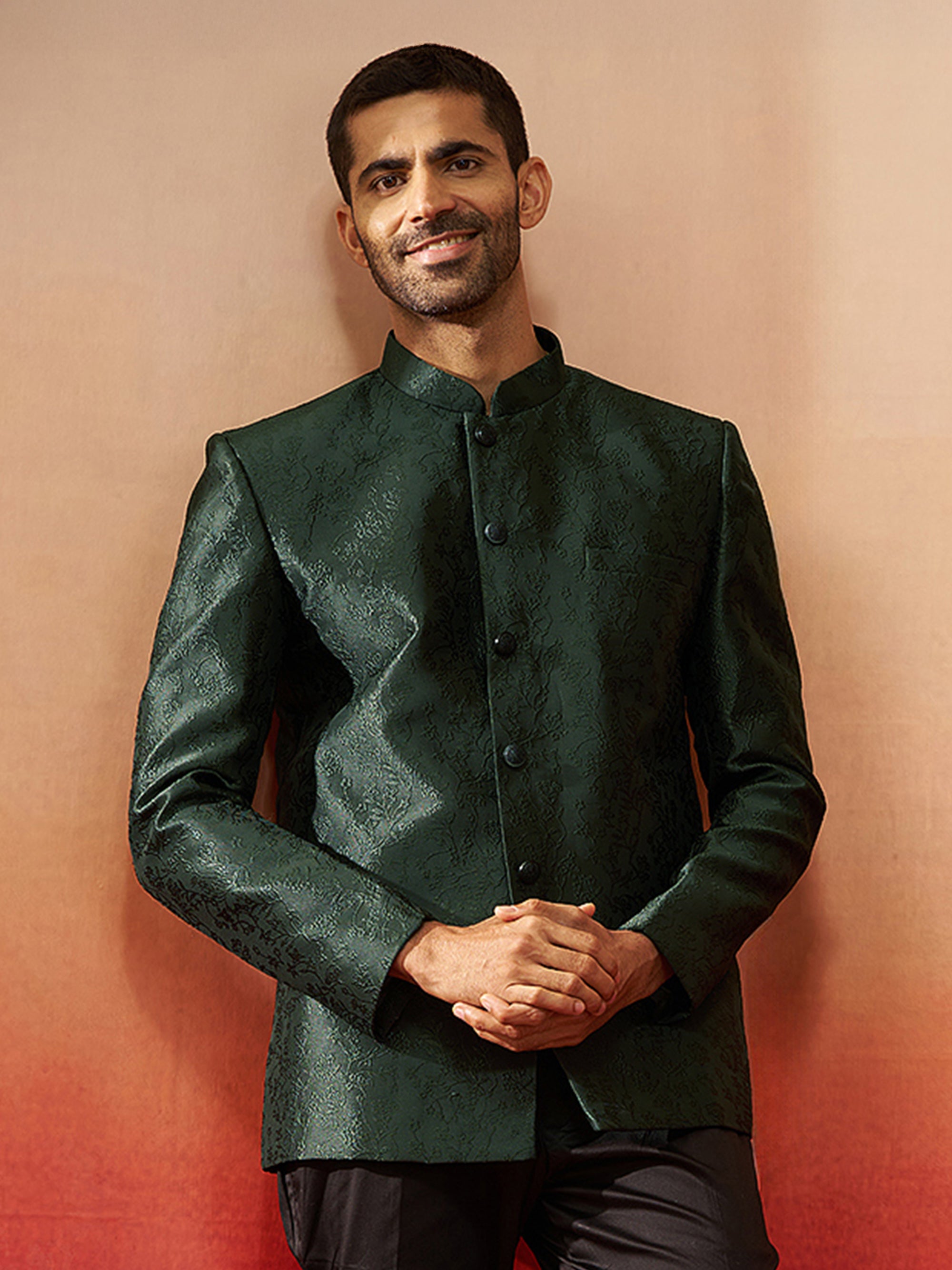 Vastramay Men Bottle Green Silk Jodhpuri